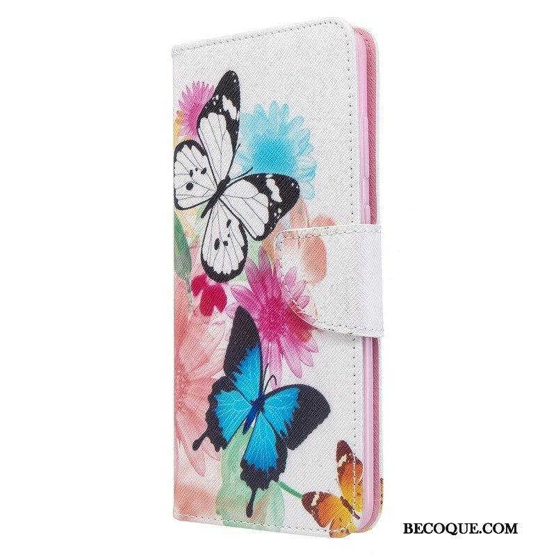 Nahkakotelo Samsung Galaxy S20 Plus / S20 Plus 5G Maalattuja Perhosia Ja Kukkia