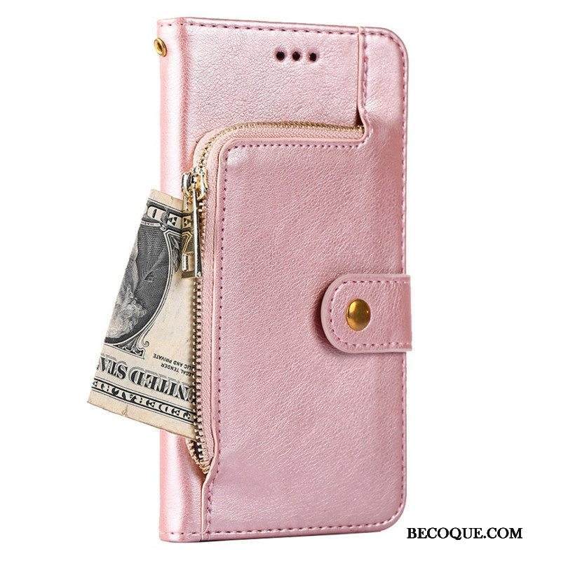 Nahkakotelo Samsung Galaxy S22 5G Edessä Kolikkolaukku Ja Kaulanauha