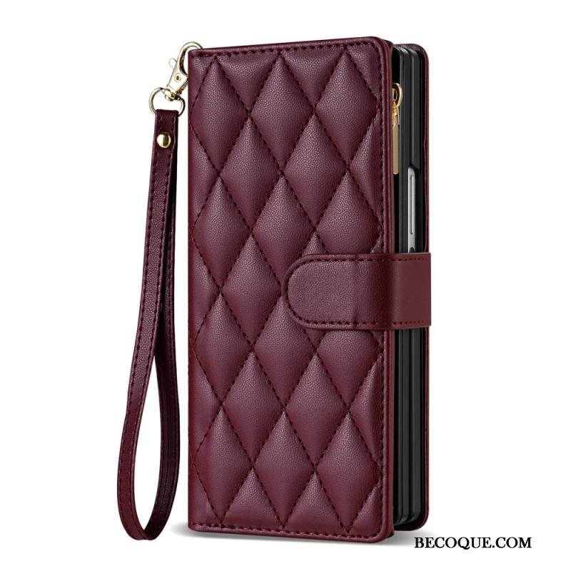 Nahkakotelo Samsung Galaxy Z Fold 7 Pehmustettu Olkahihnalla Ja Kaulanauhalla