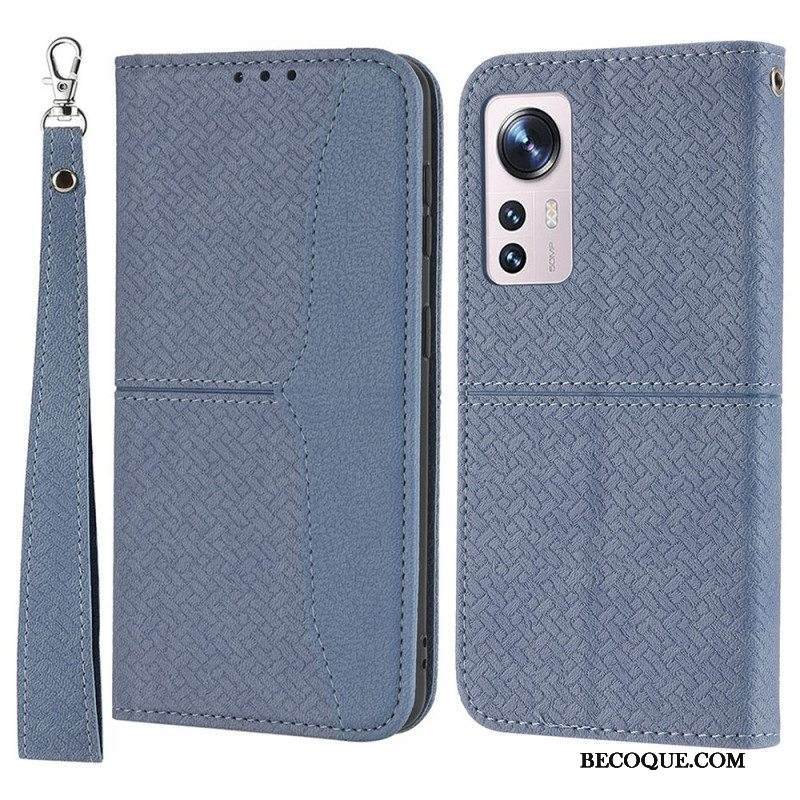 Nahkakotelo Xiaomi 12 Pro Suojaketju Kuori Strappy Woven Leather Style
