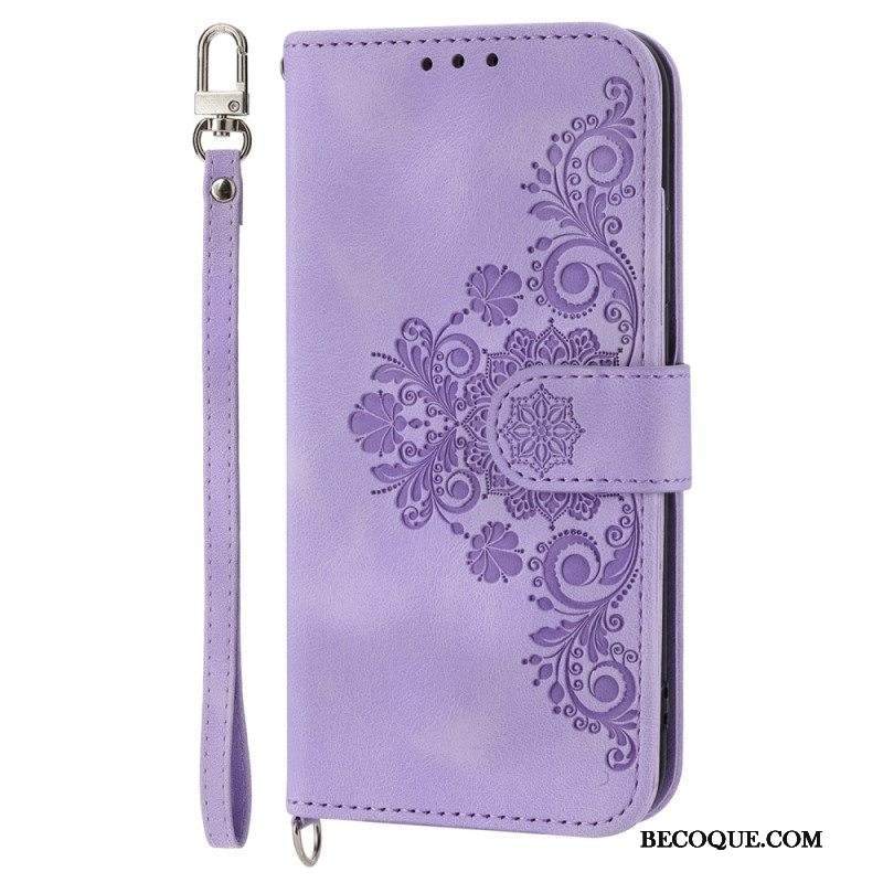 Nahkakotelo Xiaomi 13 Pro Pitsikukkia Hihnalla Ja Olkahihnalla