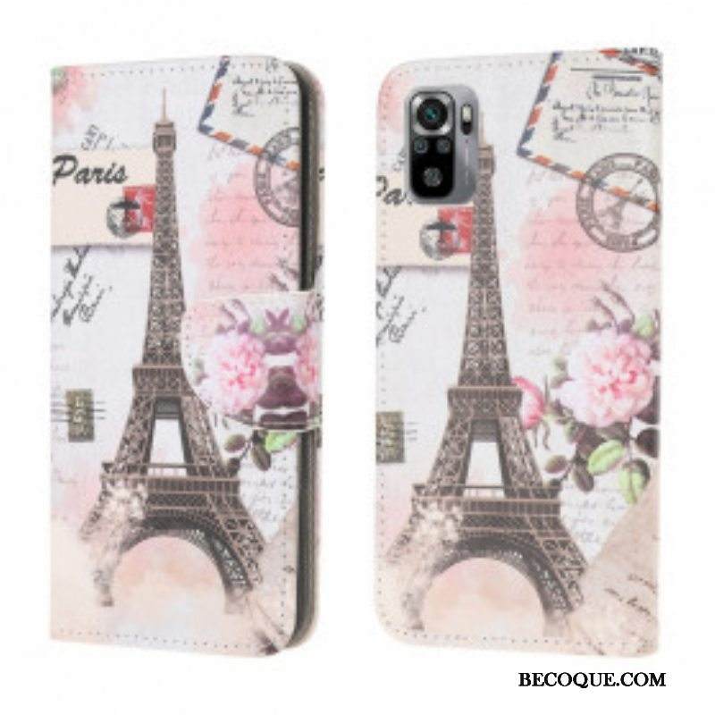 Nahkakotelo Xiaomi Redmi Note 10 / 10S Retro Eiffel-torni