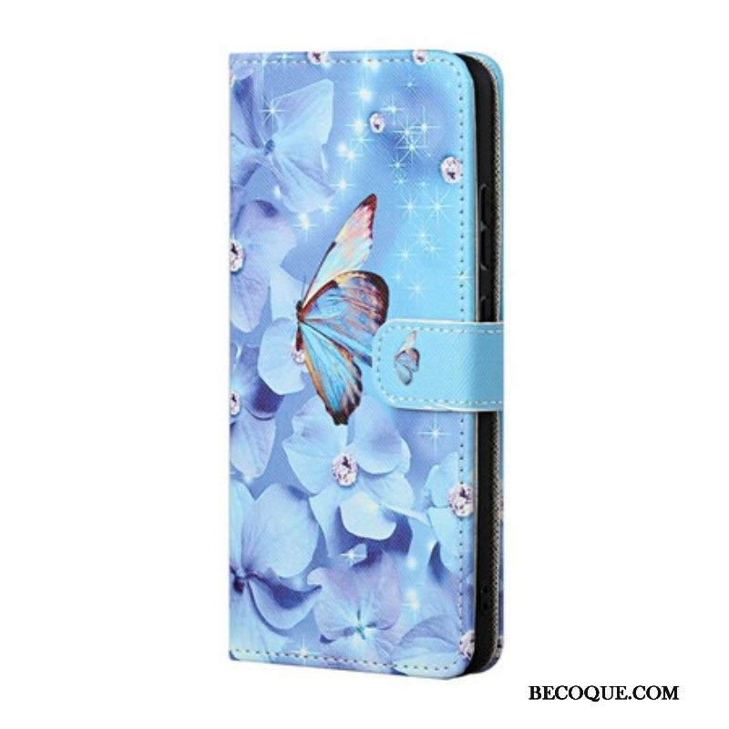 Nahkakotelo Xiaomi Redmi Note 10 5G Suojaketju Kuori Stringit Perhoset