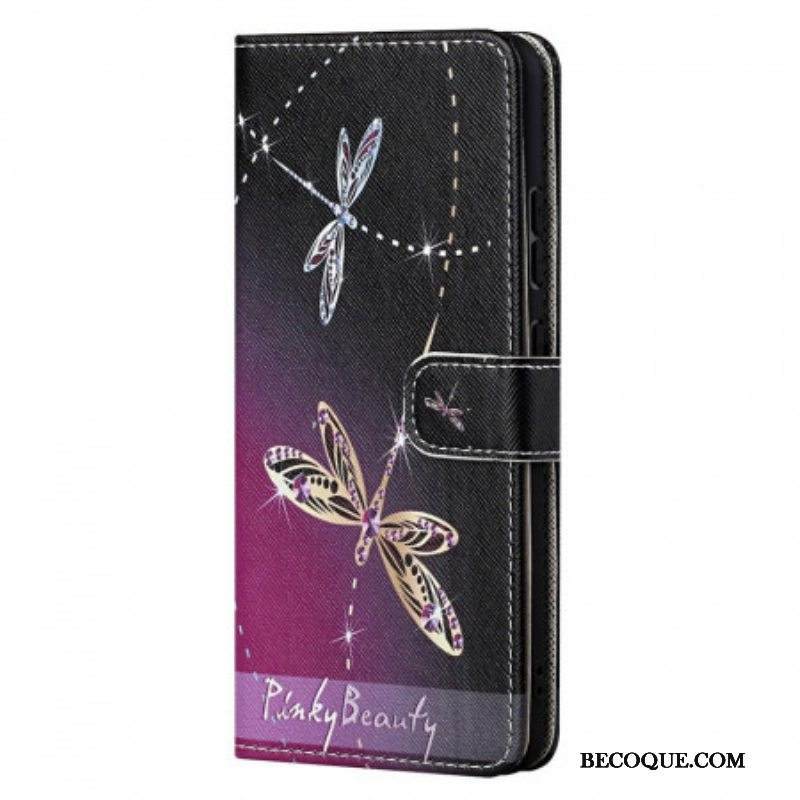 Nahkakotelo Xiaomi Redmi Note 11 / 11S Suojaketju Kuori Strappy Dragonflies