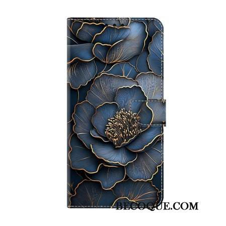 Nahkakotelo Xiaomi Redmi Note 15 5g Sininen Ja Kultainen Pioni