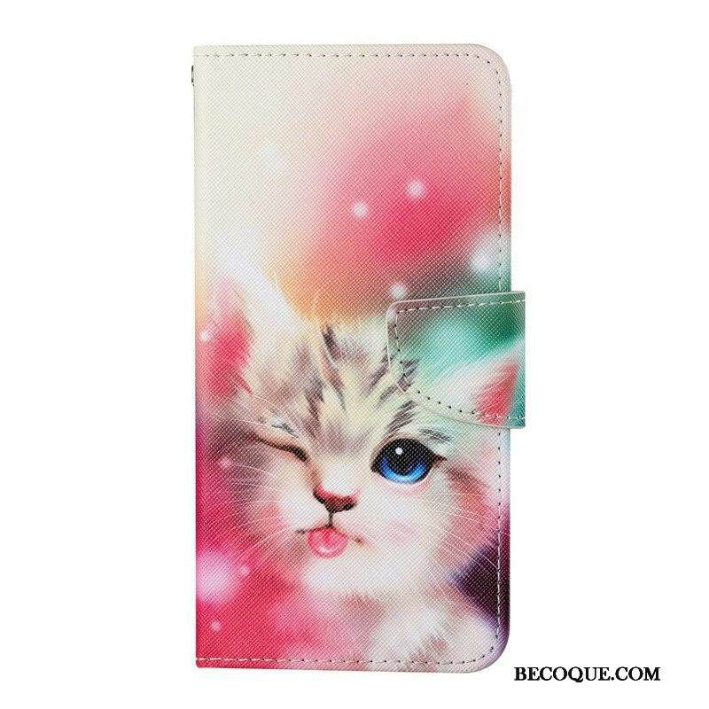 Nahkakotelo iPhone 13 Pro Kissatarinoita Kaulanauhan Kanssa