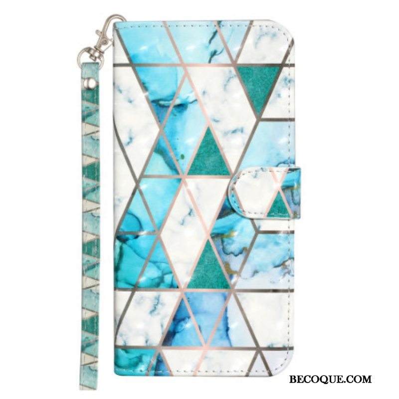 Nahkakotelo iPhone 15 Pro Suojaketju Kuori 3d-marmori Hihnalla