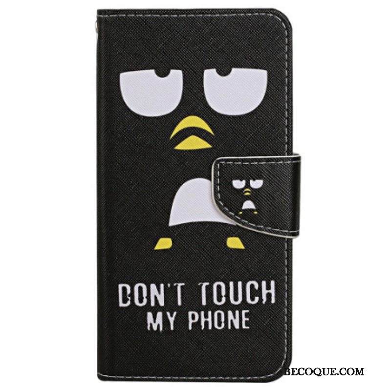 Nahkakotelo iPhone 15 Suojaketju Kuori Pingviini Älä Koske Puhelimeni Narulle