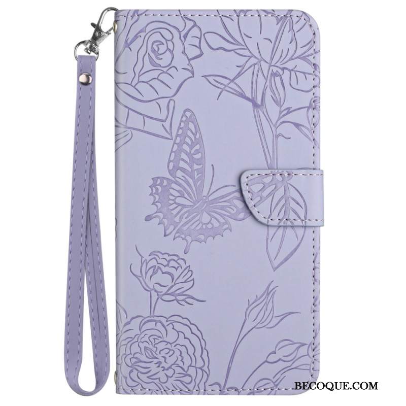 Nahkakotelo iPhone 16 Pro Perhosprintti Hihnalla Nahkakotelo iPhone 16 Pro Perhosprintti Hihnalla