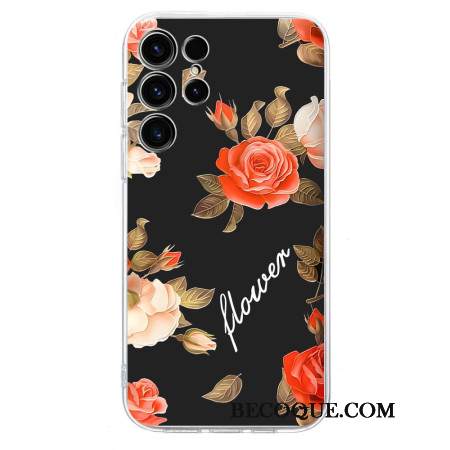 Puhelinkuoret Samsung Galaxy S25 Ultra 5g Kukkakuvio Mustalla Taustalla